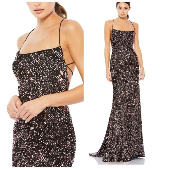 Mac Duggal Dresses & Skirts - Mac Duggal 26444 Formal Sequin Black Rose Open Back Gown Dress Pink Formal 6